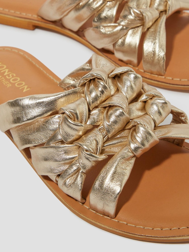 Monsoon Gold Ali Metallic Knot Slide Sandals - Image 3 of 3