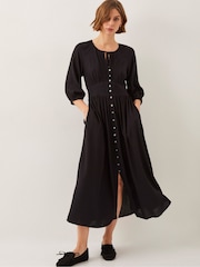 Monsoon Black Polly Pintuck Pleat Midi Dress - Image 1 of 6