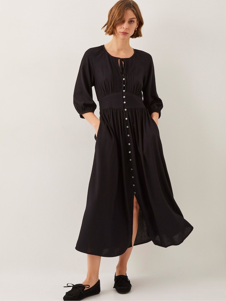 Monsoon Black Polly Pintuck Pleat Midi Dress - Image 1 of 6