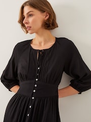 Monsoon Black Polly Pintuck Pleat Midi Dress - Image 2 of 6