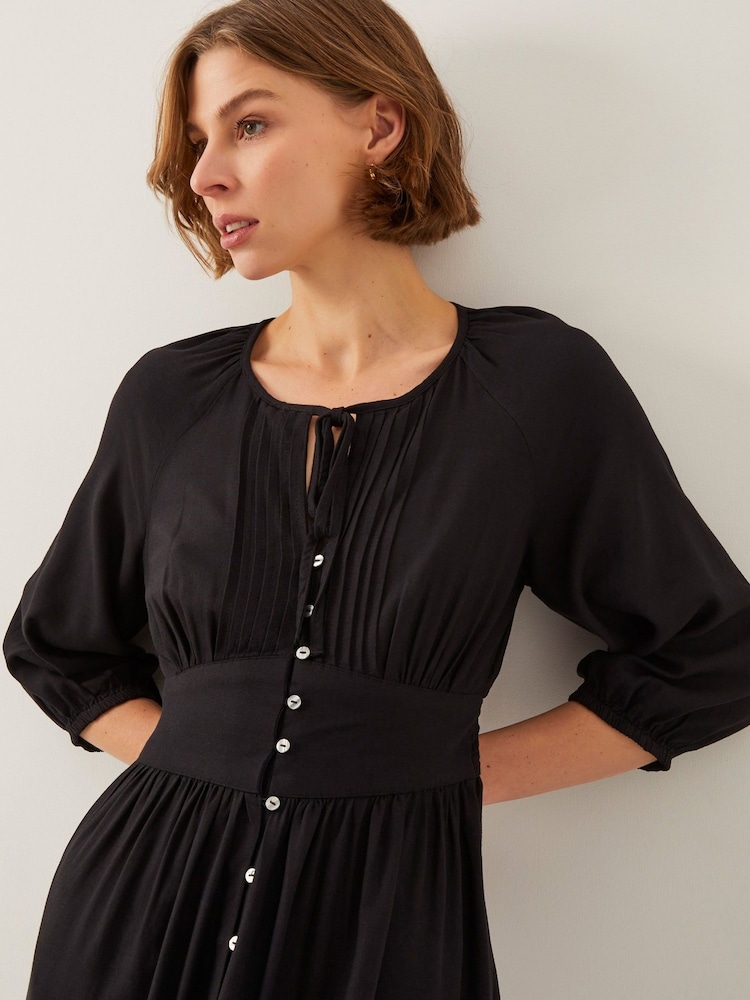 Monsoon Black Polly Pintuck Pleat Midi Dress - Image 2 of 6