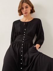 Monsoon Black Polly Pintuck Pleat Midi Dress - Image 4 of 6