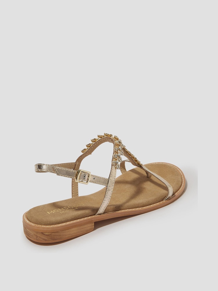 Monsoon Gold Dee Diamante Metallic Leather Sandals - Image 2 of 3