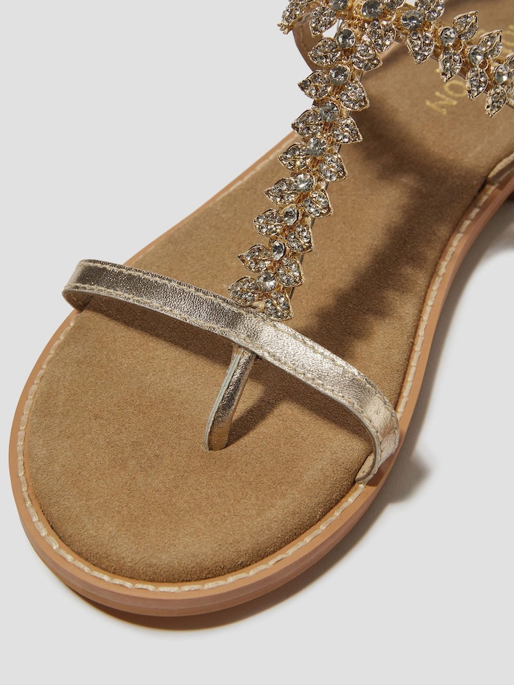 Monsoon Gold Dee Diamante Metallic Leather Sandals - Image 3 of 3