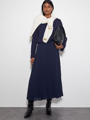 Monsoon Blue Penny Long Sleeve Pleated Midi Dress - Image 2 of 6
