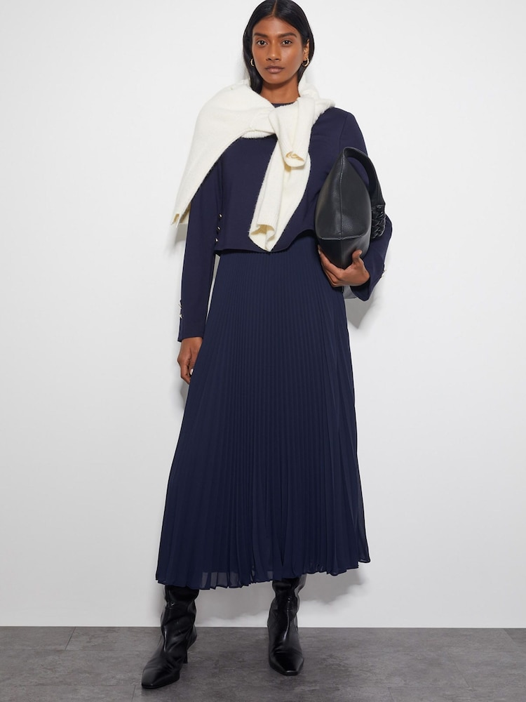 Monsoon Blue Penny Long Sleeve Pleated Midi Dress - Image 2 of 6