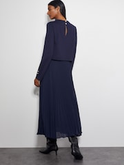 Monsoon Blue Penny Long Sleeve Pleated Midi Dress - Image 3 of 6