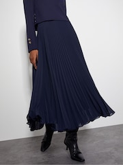 Monsoon Blue Penny Long Sleeve Pleated Midi Dress - Image 4 of 6