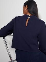 Monsoon Blue Penny Long Sleeve Pleated Midi Dress - Image 5 of 6