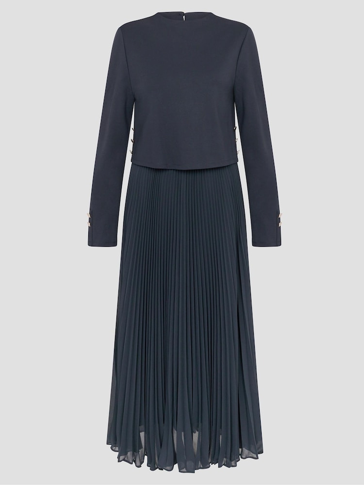 Monsoon Blue Penny Long Sleeve Pleated Midi Dress - Image 6 of 6