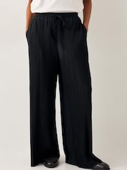 Monsoon Black Paula Plisse Wide Leg Trousers - Image 2 of 6