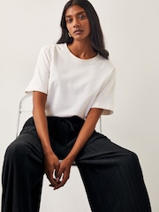 Monsoon Black Paula Plisse Wide Leg Trousers - Image 4 of 6