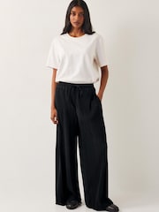 Monsoon Black Paula Plisse Wide Leg Trousers - Image 5 of 6