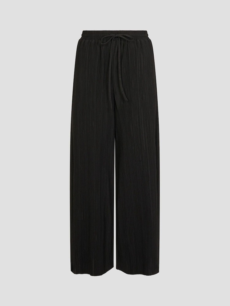 Monsoon Black Paula Plisse Wide Leg Trousers - Image 6 of 6