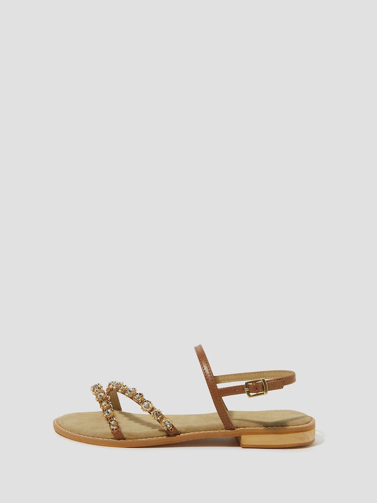 Monsoon Natural Edie Diamante Strappy Sandals - Image 1 of 3