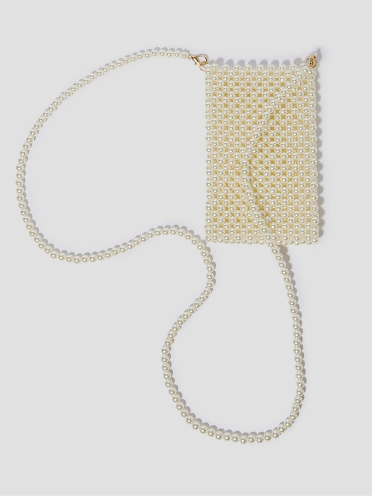 Monsoon Natural Embellished Pearl Phone Bag - Image 1 of 4