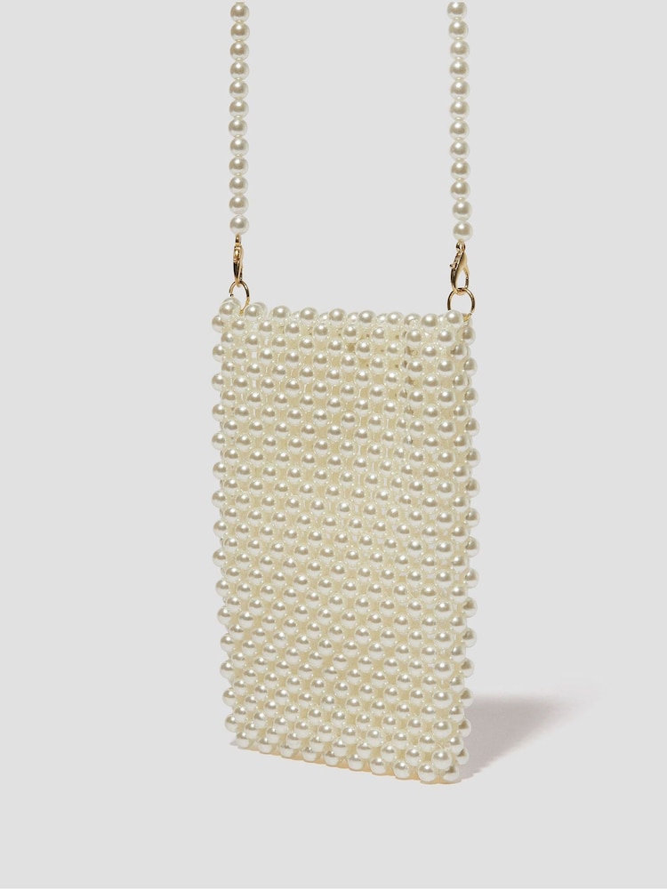 Monsoon Natural Embellished Pearl Phone Bag - Image 2 of 4