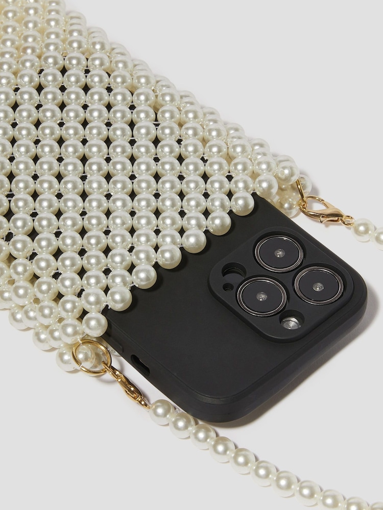 Monsoon Natural Embellished Pearl Phone Bag - Image 4 of 4