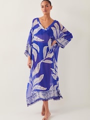 Monsoon Blue Eden Leaf Print Kaftan - Image 1 of 5