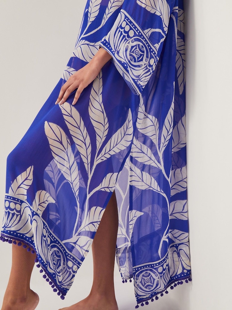 Monsoon Blue Eden Leaf Print Kaftan - Image 2 of 5