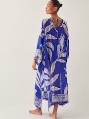 Monsoon Blue Eden Leaf Print Kaftan - Image 3 of 5