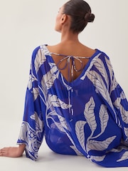 Monsoon Blue Eden Leaf Print Kaftan - Image 4 of 5