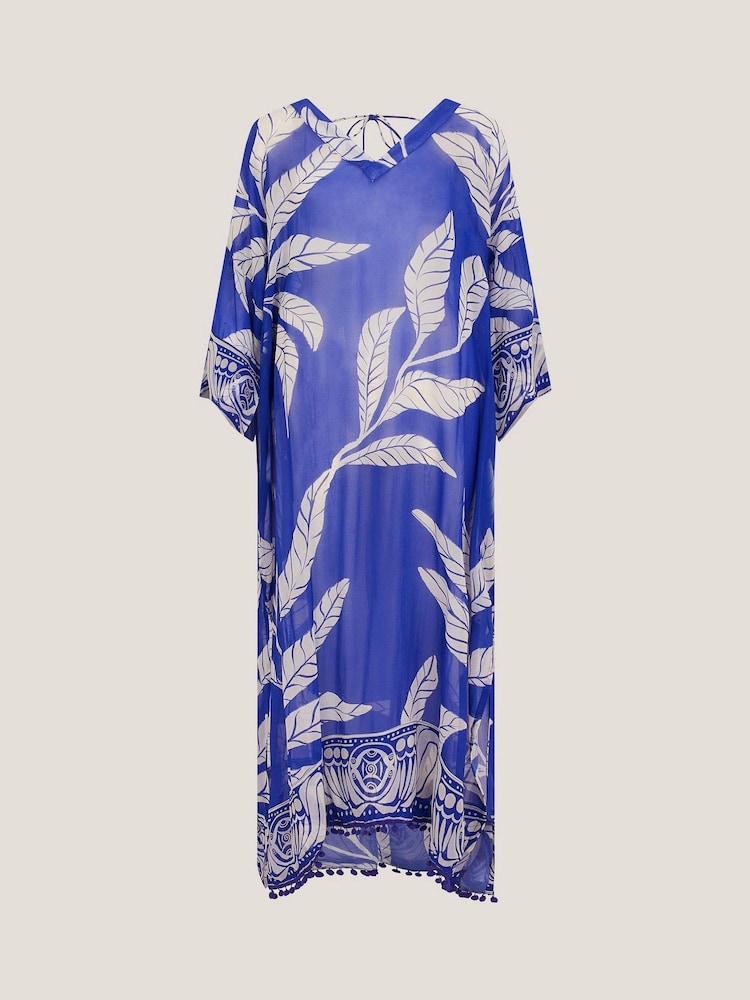 Monsoon Blue Eden Leaf Print Kaftan - Image 5 of 5