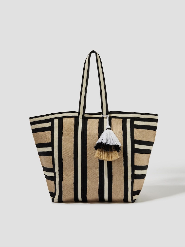 Monsoon Ari Metallic Stripe Canvas Beach Bag - Imagen 1 de 4