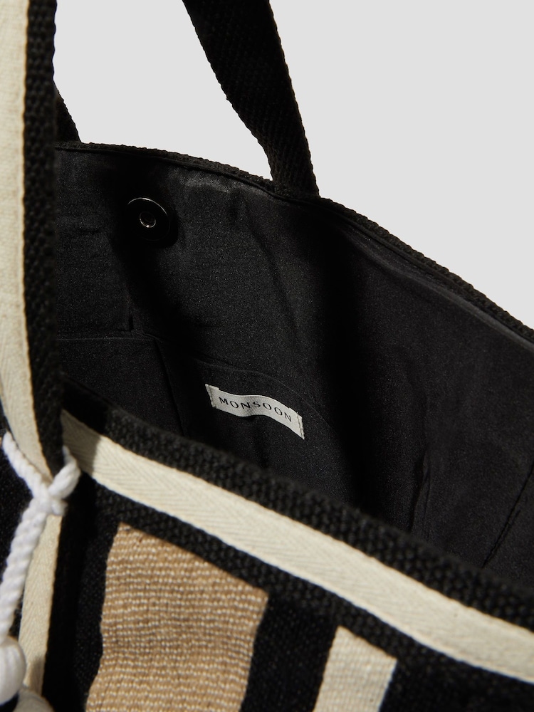 Monsoon Ari Metallic Stripe Canvas Beach Bag - Imagen 4 de 4
