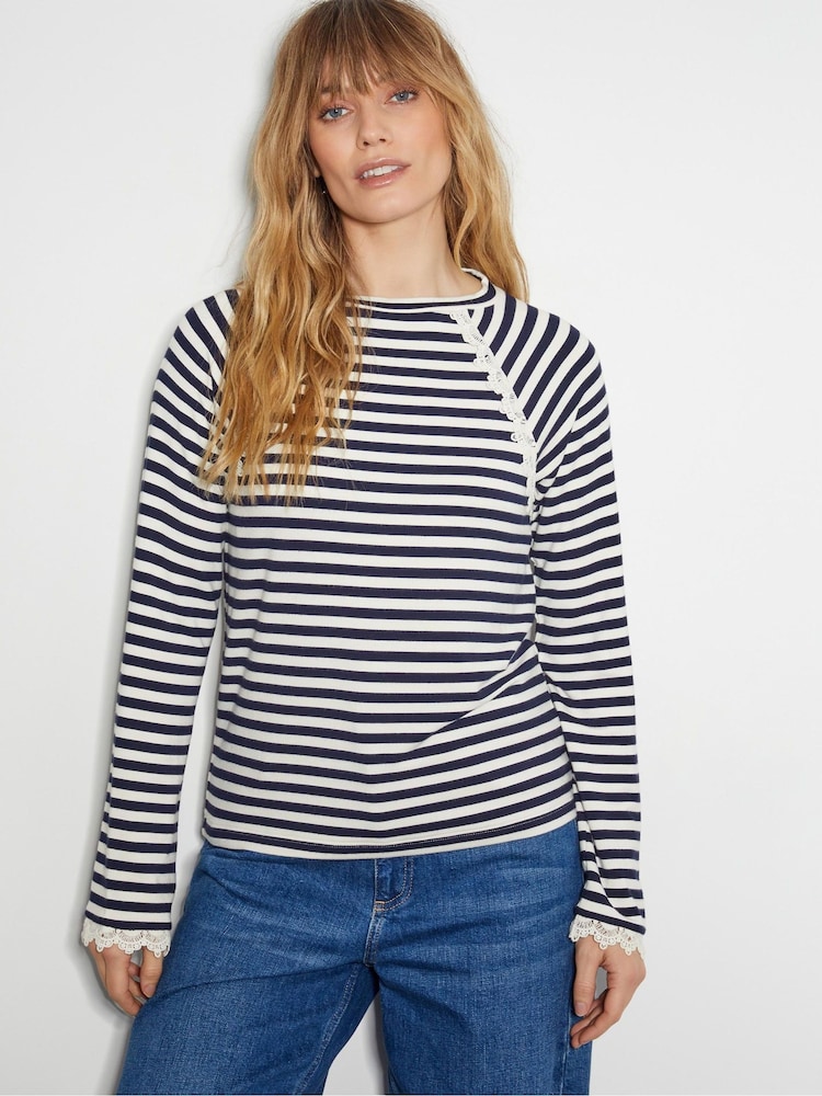 Monsoon Blue Sadie Stripe Long Sleeve Jersey Top - Image 1 of 5 Monsoon Blue Sadie Stripe Long Sleeve Jersey Top - Image 1 of 5