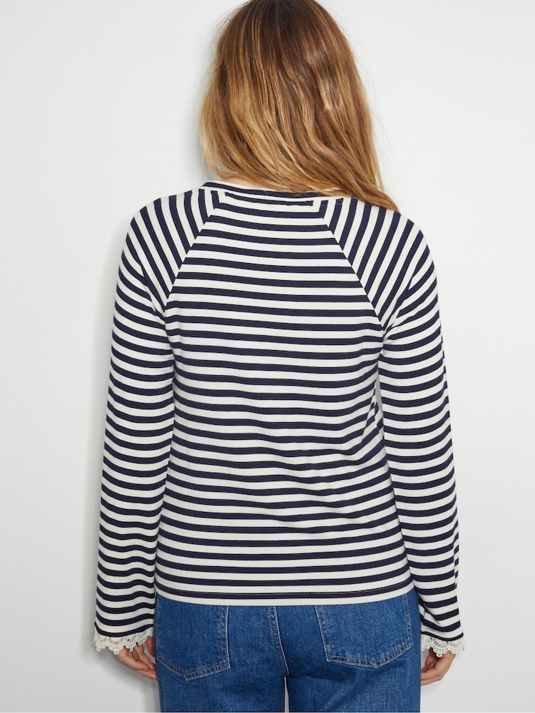 Monsoon Blue Sadie Stripe Long Sleeve Jersey Top - Image 2 of 5