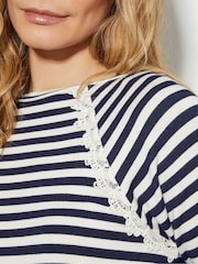 Monsoon Blue Sadie Stripe Long Sleeve Jersey Top - Image 4 of 5