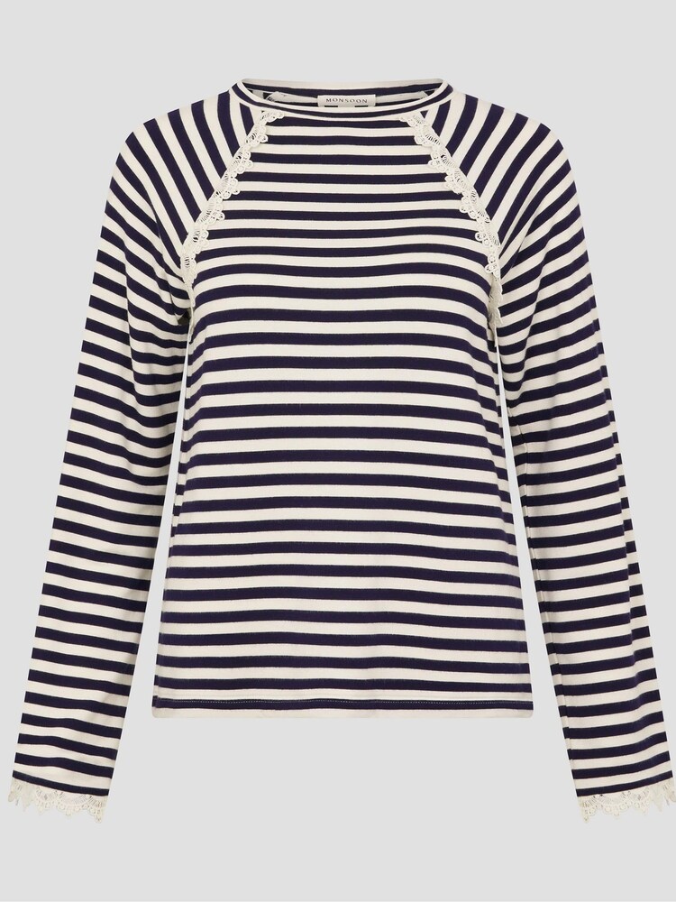 Monsoon Blue Sadie Stripe Long Sleeve Jersey Top - Image 5 of 5