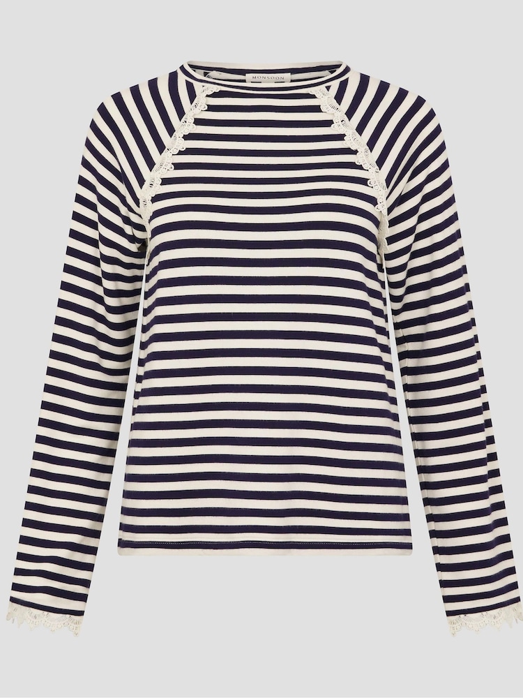 Monsoon Blue Sadie Stripe Long Sleeve Jersey Top - Image 5 of 5 Monsoon Blue Sadie Stripe Long Sleeve Jersey Top - Image 5 of 5