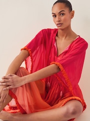 Monsoon Orange Miley Ombré Kaftan Dress - Image 4 of 6