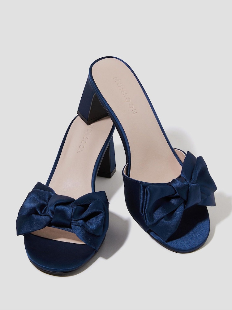 Monsoon Blue Tia Satin Bow Mules - Image 2 of 4