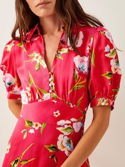 Monsoon Red Meredith Floral Print Midi Shirt Dress - Image 4 of 4