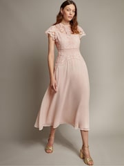 Monsoon Light Pink Monica Lace Midi Dress - Image 1 of 5