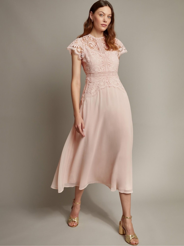 Monsoon Light Pink Monica Lace Midi Dress - Image 1 of 5