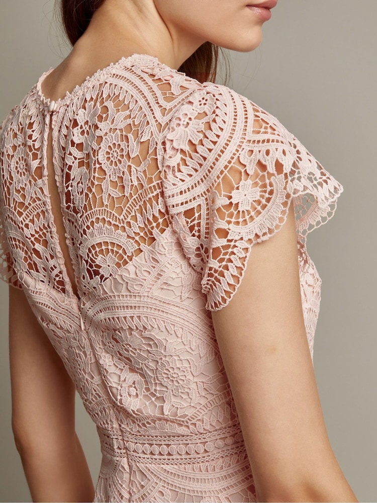 Monsoon Light Pink Monica Lace Midi Dress - Image 4 of 5