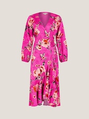 Monsoon Pink Meredith Floral Print Midi Wrap Dress - Image 4 of 4