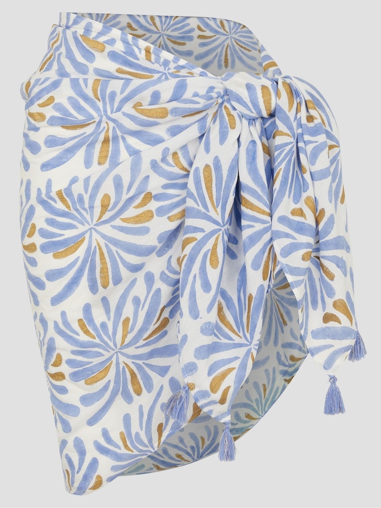 Monsoon Blue Cece Woodblock Tassel Sarong - Image 1 of 2