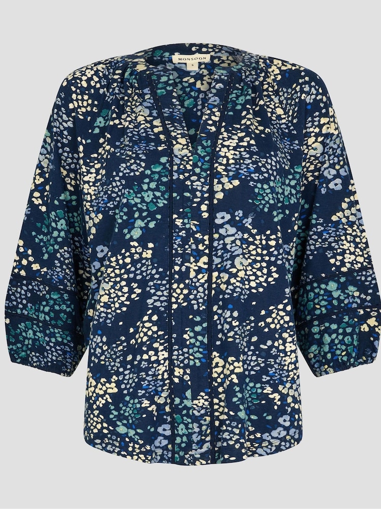 Monsoon Blue Micola Abstract Print Jersey Blouse - Image 5 of 5