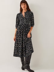 Monsoon Black Orielle Print Jersey Midi Dress - Image 3 of 6