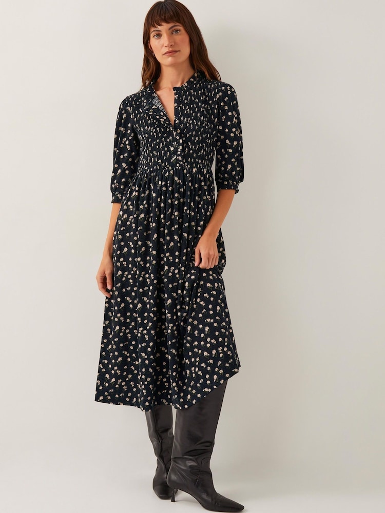Monsoon Black Orielle Print Jersey Midi Dress - Image 3 of 6
