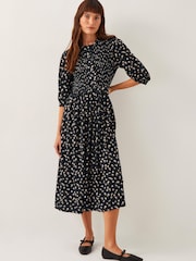 Monsoon Black Orielle Print Jersey Midi Dress - Image 4 of 6