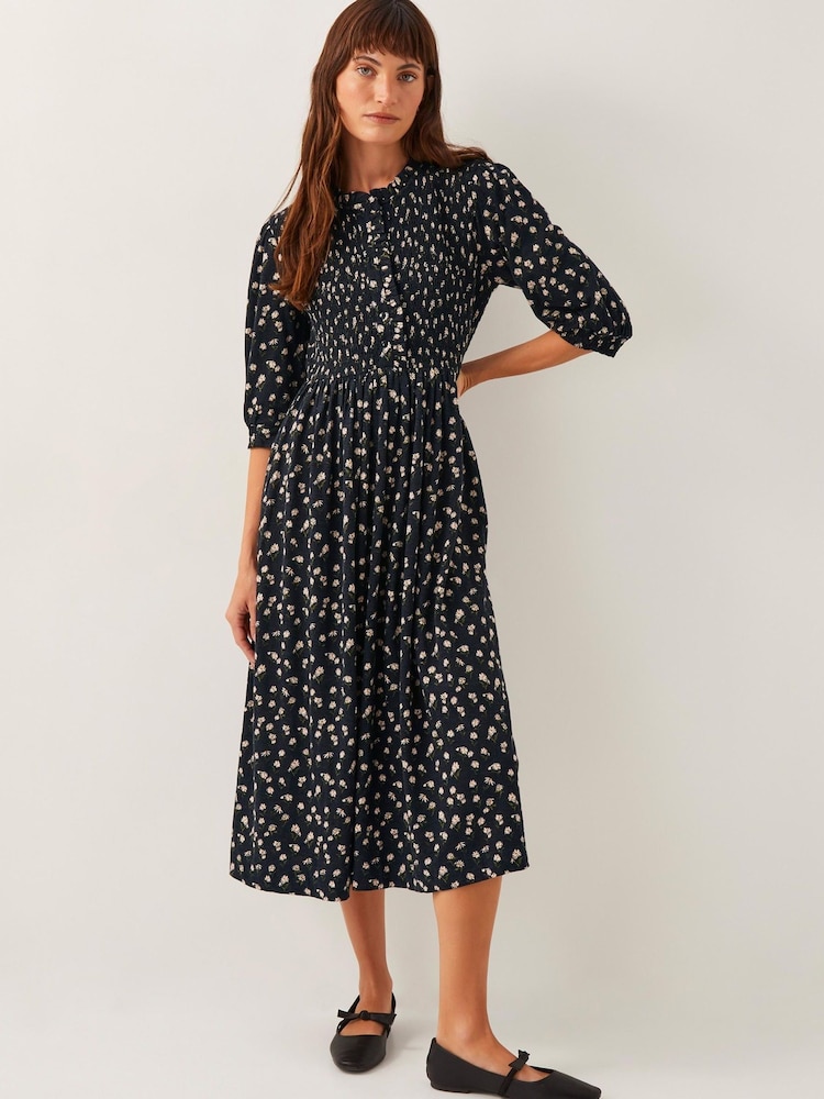 Monsoon Black Orielle Print Jersey Midi Dress - Image 4 of 6