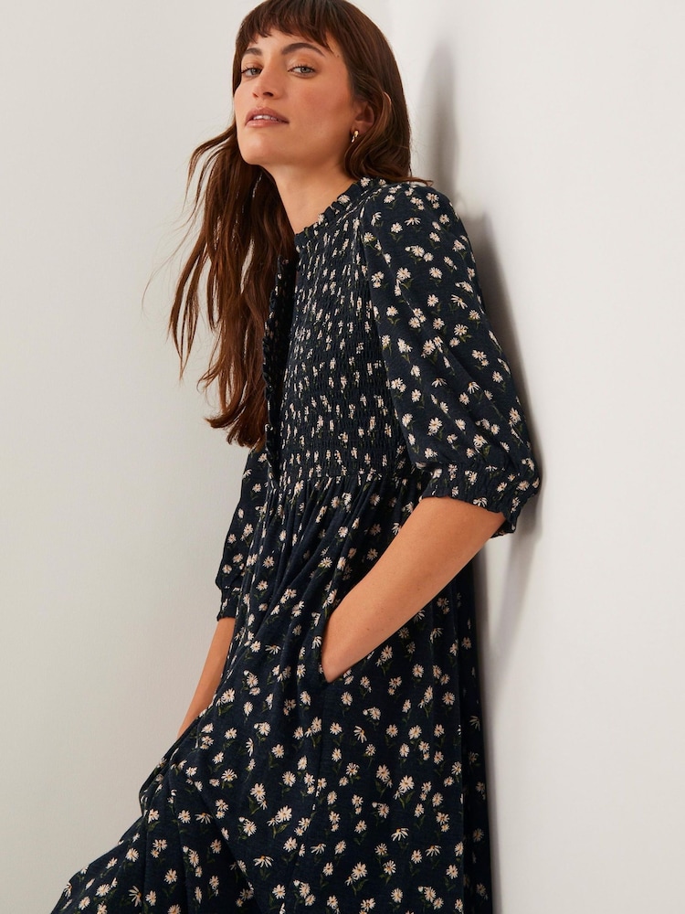 Monsoon Black Orielle Print Jersey Midi Dress - Image 5 of 6