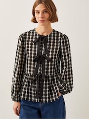 Monsoon Black Gingham Violet Bow Check Blouse - Image 1 of 5