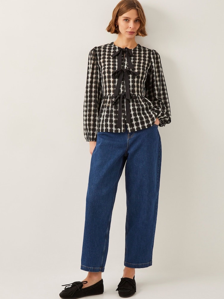 Monsoon Black Gingham Violet Bow Check Blouse - Image 2 of 5
